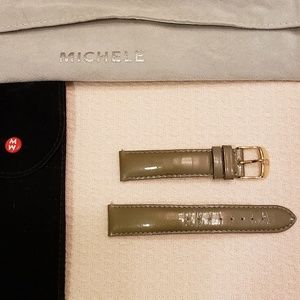Michele 18 mm taupe patent leather watch band
